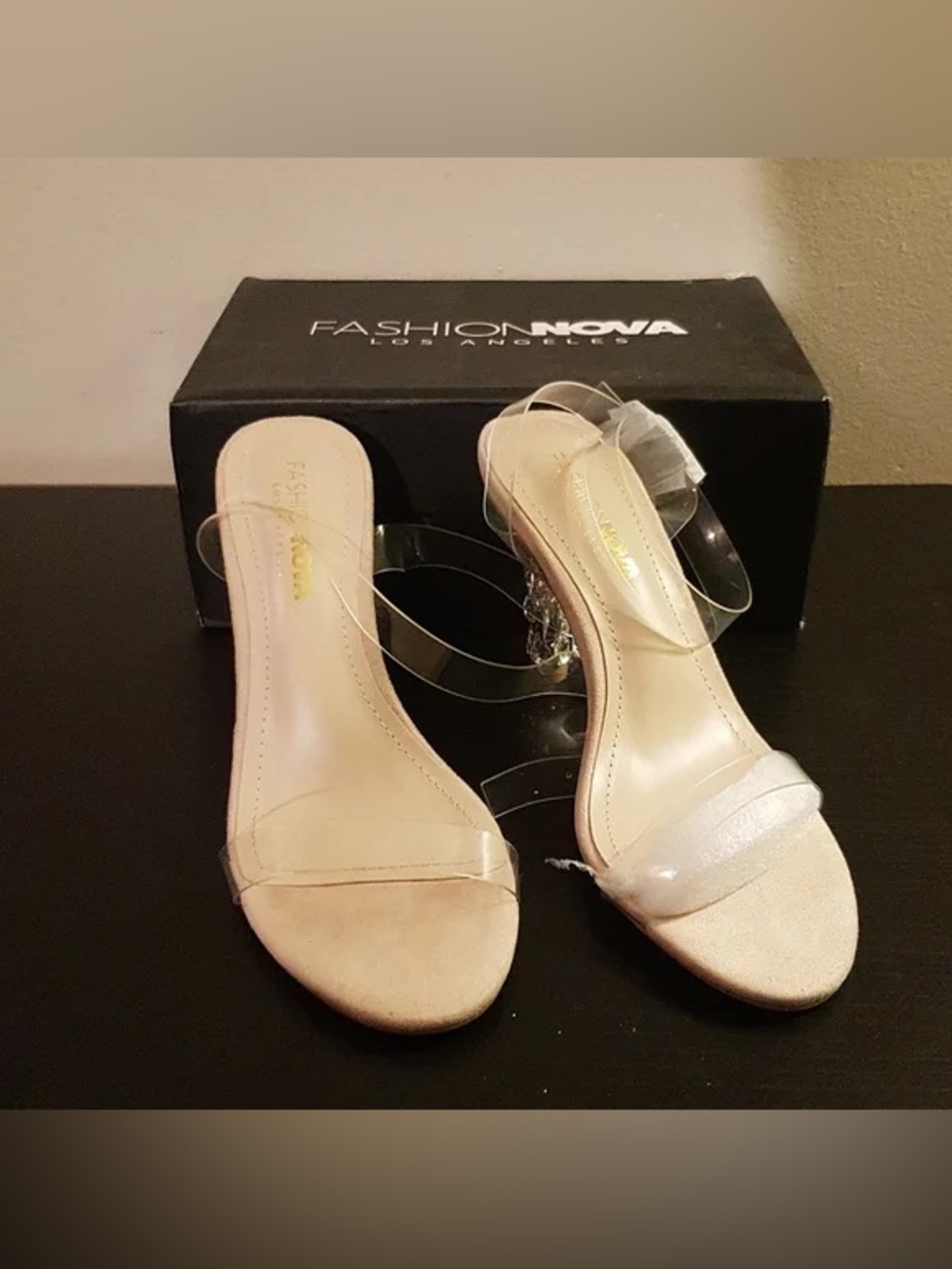 Fashion Nova Nude Clear-Strap Heeled Sandals